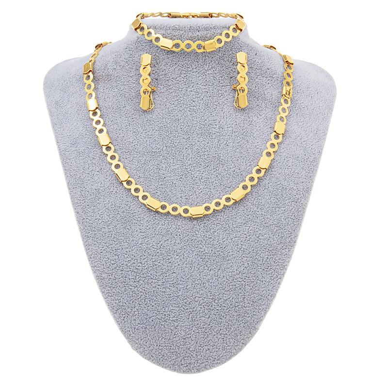 

Earrings & Necklace Dubai Sets For Women French Wedding 24K Gold Bracelet Earring Accessories African Bride Bridesmaid Jewelry SetEarrings, As pic