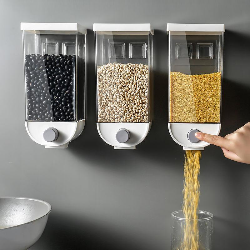 

Storage Bottles & Jars Wall Mounted Dry Food Dispenser Rice Cereal Moisture Proof Automatic Racks Sealed Box Containe