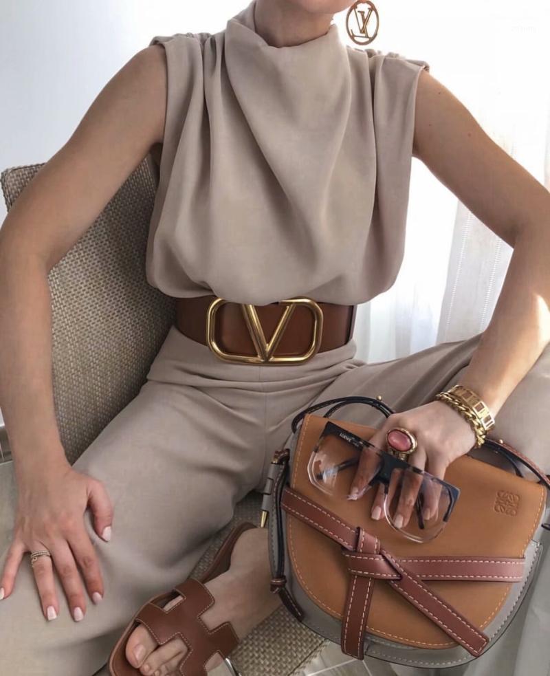 

Women' 2022 Summer European And American Sleeveless Stand Collar Shirt Women Refreshing Solid Color Top Casual Tops Blouses & Shirts, Khaki