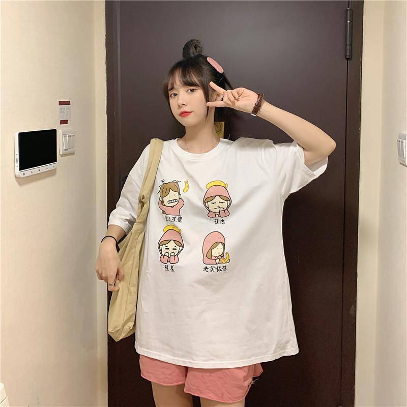 

Women's T-Shirt Summer Hollow Women Sweet Lovely Cartoons Female Tee Tops Fashion Concise O-Neck Cotton Ladies Short SleeveWomen's, White