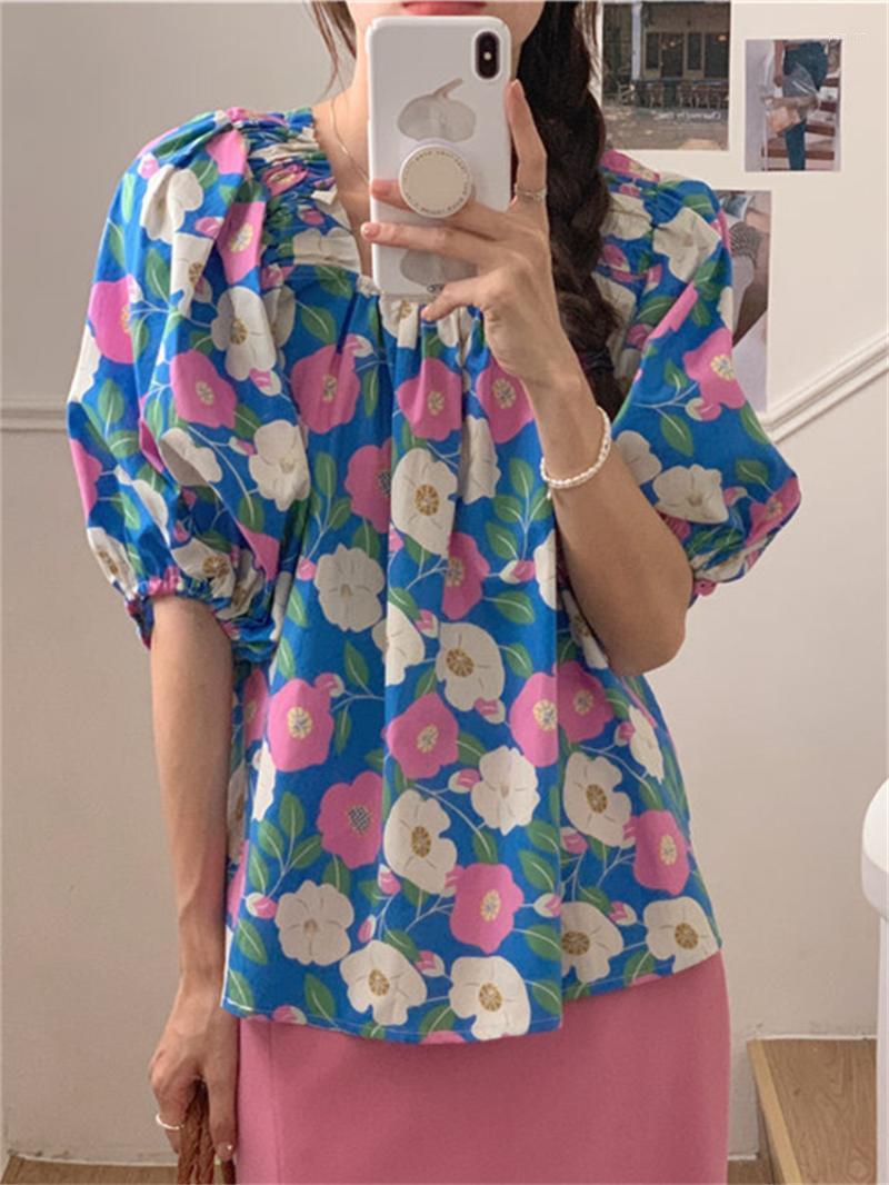 

Women's Blouses & Shirts Alien Kitty Blue Casual Women Tops Flowers All Match Streetwear Slim Work Wear Summer 2022 Retro Holiday Chic Loose, Photo color