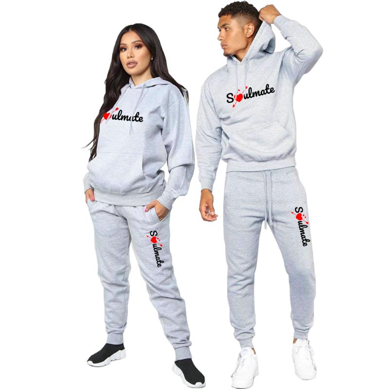 Survêtements pour hommes Soul Mate imprimé Couple sweat à capuche et pantalon 2 pièces costumes de sport vêtements de sport vêtements pour hommes