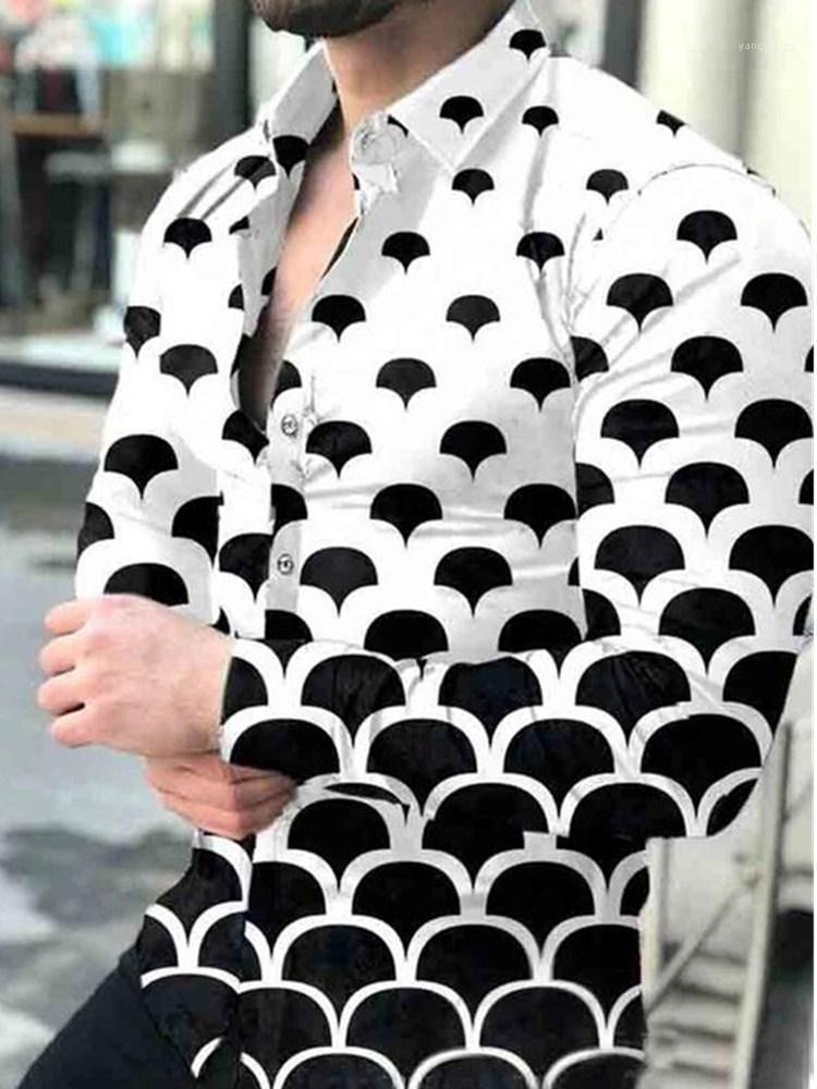 

Men' Casual Shirts 2022 Spring Autumn Fashion Men Shirt Abstract Pattern Printing Long-sleeved Clothes Streetwear Size -3XL, Black