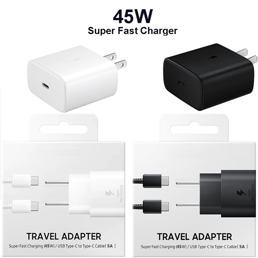 

Super Fast Quick Charge 45W 25W 18W PD Type c Wall Charger With C-C Cable 5A For Samsung Galaxy s20 s22 S21 Utral IPhone 12 13 With Retail Package