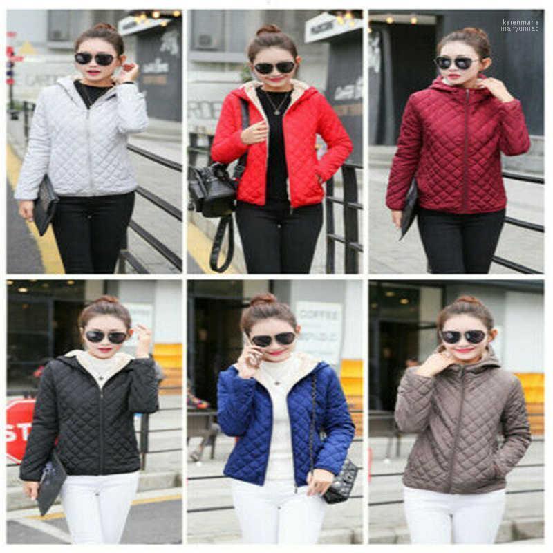 

Women' Down & Parkas Warm Autumn And Winter Hooded Quilted Cotton Clothing Solid Color Coat Lamb Short Women Size -2XL Kare22, Black