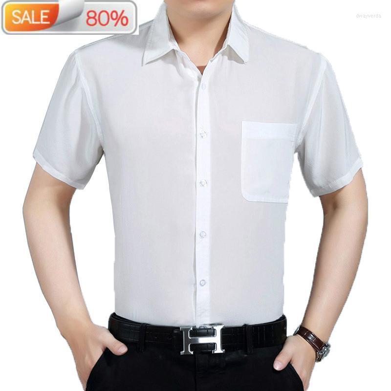 

Men's Dress Shirts Summer Real Silk Men Short Sleeve White Shirt 2022 Formal Mens Casual Slim Fit Camisa Masculina B21939Men's Dway22, Black