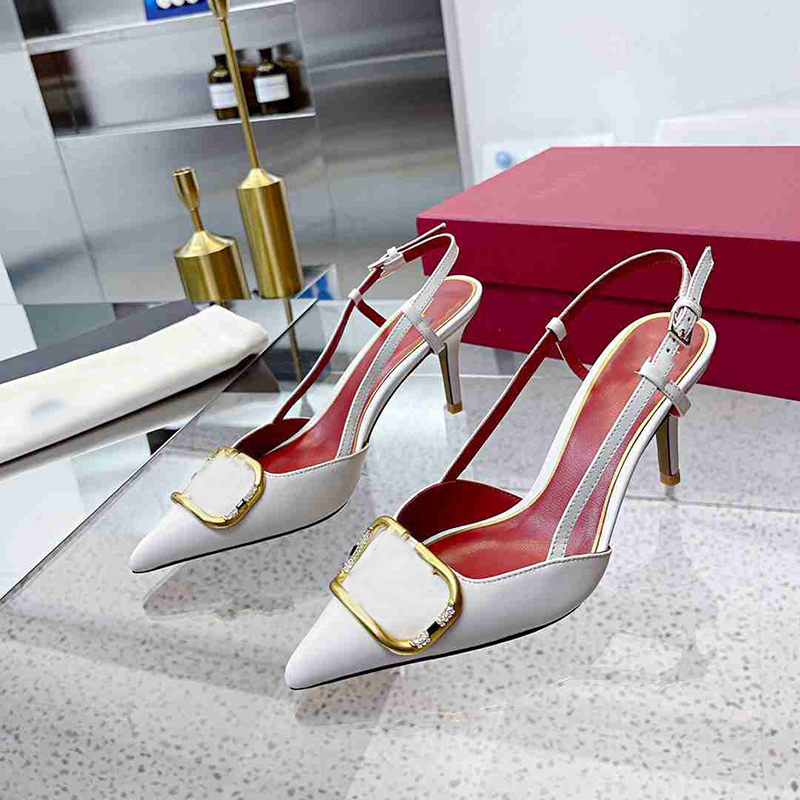 

Slingback Sandals Red Sole Pointed Toe Luxury Rhinestone Buckle 4.5 7.5CM Stiletto Heels Designer Pumps Lady Dress Shoes, 1#
