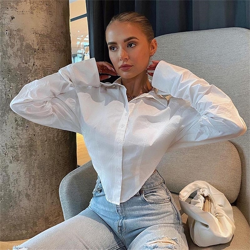 

Autumn Winter Women Long Sleeve Solid White Ladies Short Crop Blouse Shirt For Woman Female 220419, Blue