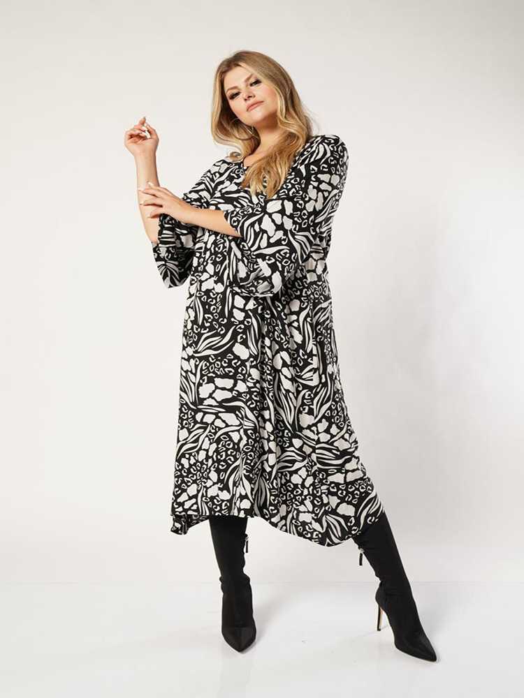 

Plus Size Dresses Viscose Fabric Round Neck Comfortable Cut Patterned For Women 4xl 5xl 6xl 2022 Fashion Women's ClothingPlus, Black