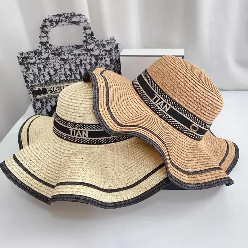 

Sun Hat Womens Designer Straw Hat Fashion Knitted Hat Cap For Men Woman Wide Brim Hats Summer Bucket Hats Outdoor Beach Hats NICE G225191F, Black