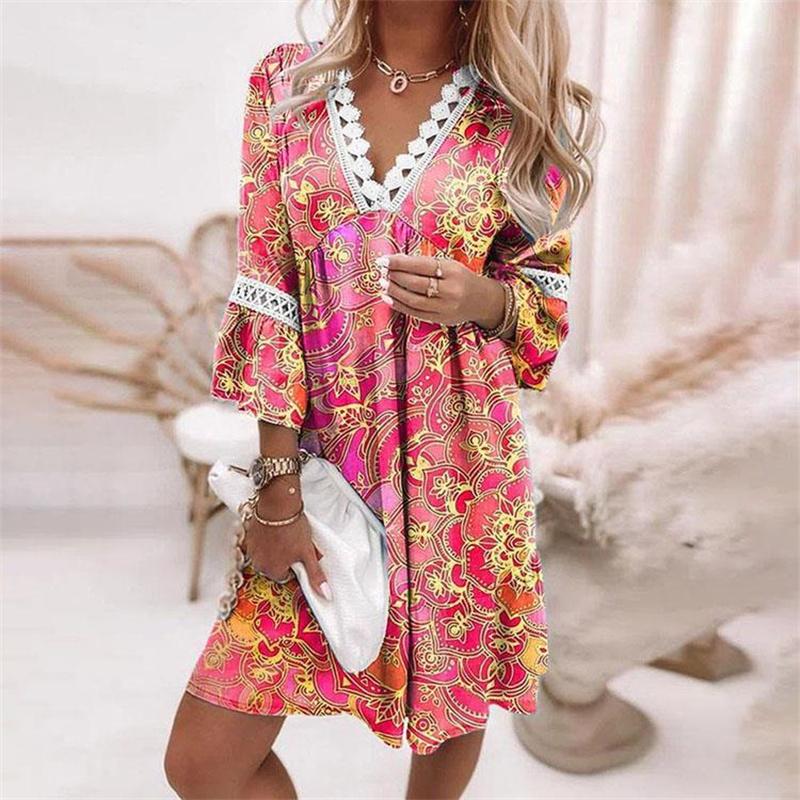 

Party Dresses Boho Lace Stitched Mini Dress Summer Women Casual V-Neck Horn Half Sleeve 2022 Woman Loose Holiday SundressParty, Branch
