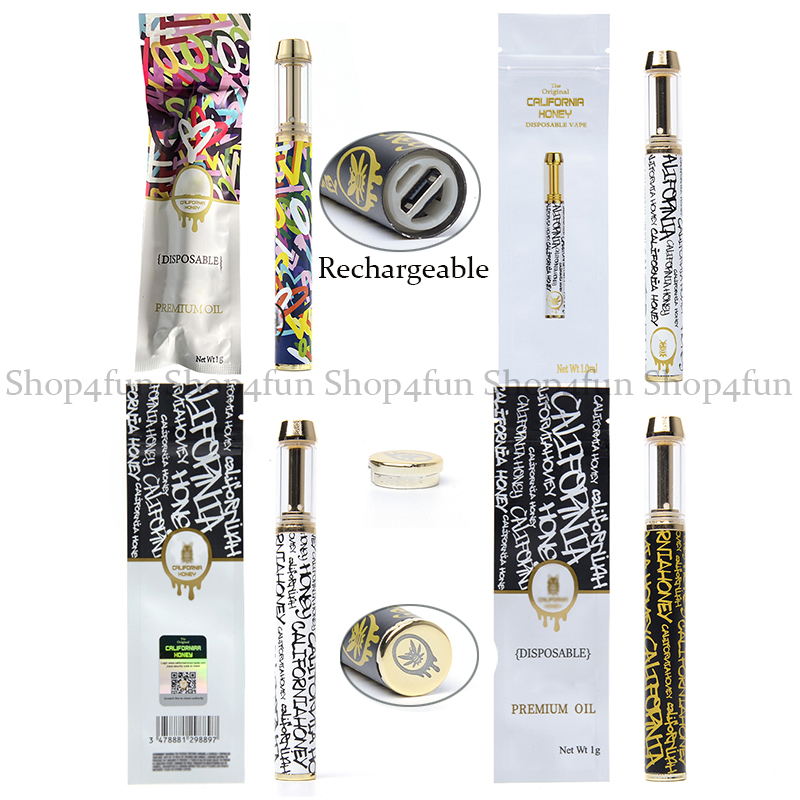 

CALIFORNIA HONEY 1.0ML Black White E Cigarette Carts Disposales Vapes Pen Empty Disposable 530Mah Battery Rechargeable Starter Kits Rainbow