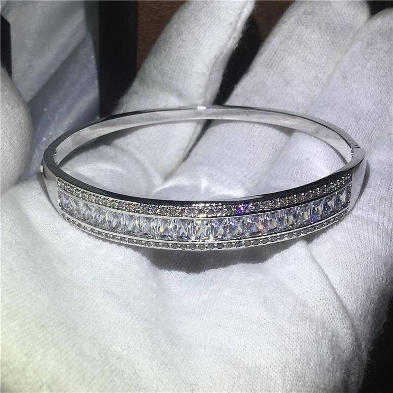 

Bangle Vecalon Romantic Princess Cut 5A Cubic Zirconia Baguette Bracelet Wedding White Gold Filled Womens Accessaries Jewelry