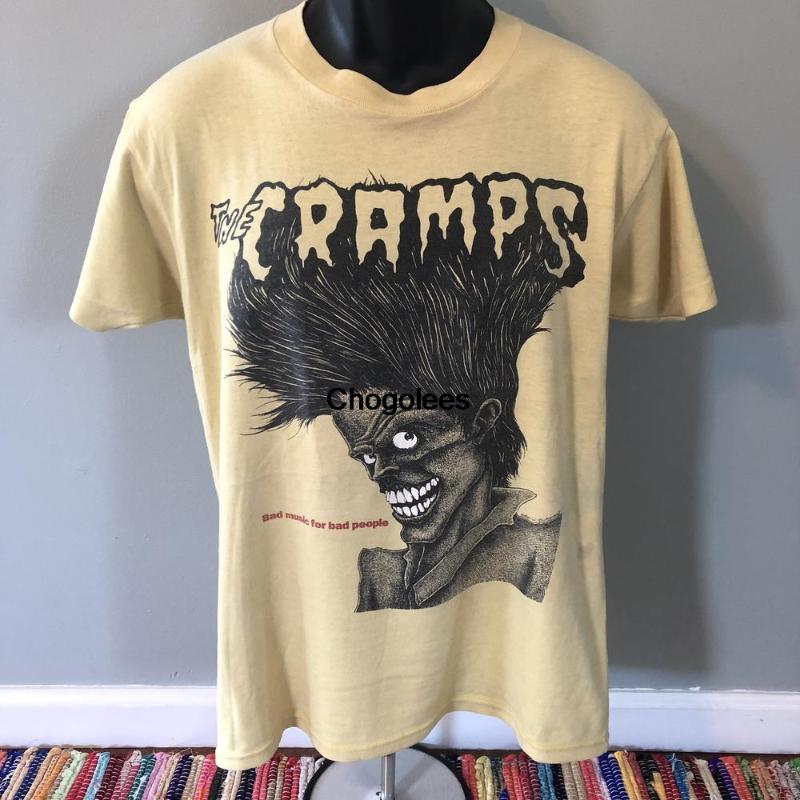 

Men' T-Shirts 80s The Cramps Bad Music For People Shirt Vintage Band Tee Punk Rock Horror Goth Psychobilly Concert Tour Promo, Men-darkpurple