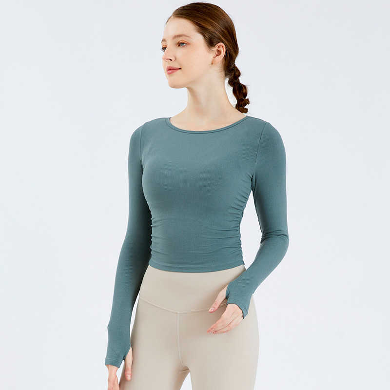 

Air Yoga Suit Women's Yoga Outfits Long Sleeve Gym Clothes Thumb Hole Thin Sports Top Short Pilates Training Fitness Shirt, White