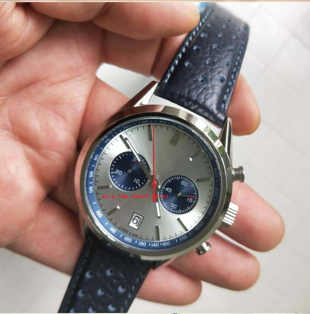 

Topselling classic style men Wristwatches 42mm grey dial Auto Date VK Quartz Chronograph leather hollow out strap High Quality Calibre 17 fashion Men's watches, Gray