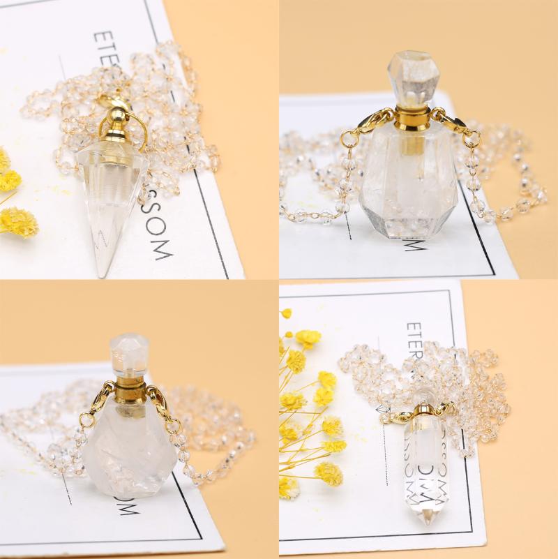 

Pendant Necklaces Natural Stone Perfume Bottle Necklace Clear Quartz Essential Oil Diffuser Vial Crystal Jewelry GiftsPendant
