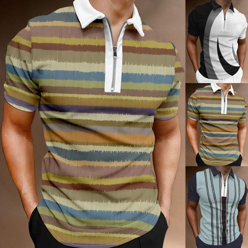

Men's Polos Purple Top Men Spring And Summer Fashion Loose Lapel Zipper 3D Digital Printing Short Sleeve T Mens Fitted Long TMen's, Light blue