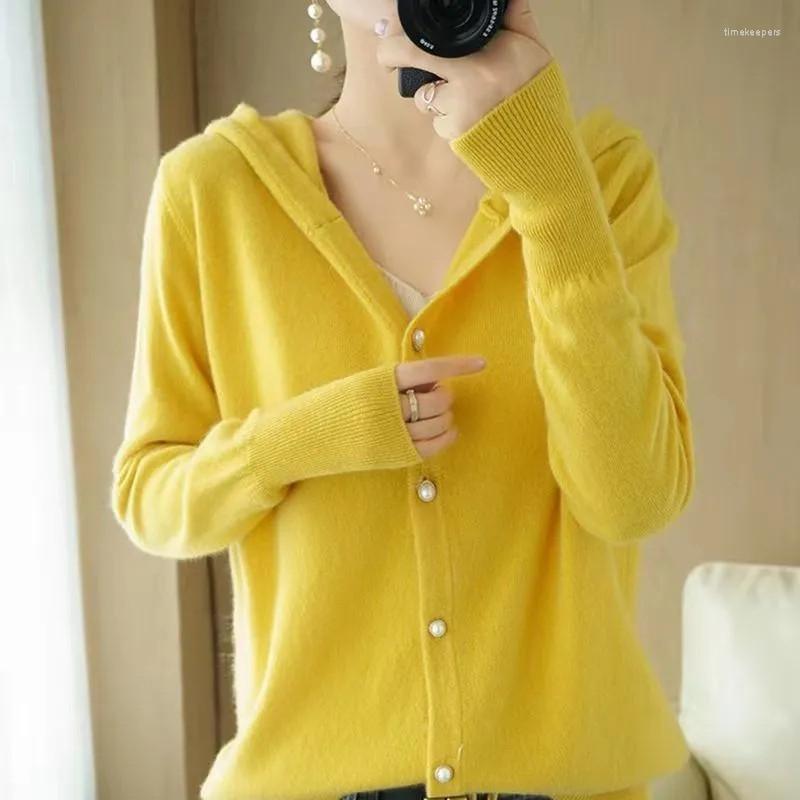 

Women' Knits & Tees Fall 2022 Solid Color Sweater Jacket Cardigan Loose Hooded Leisure Fashion Coat Ladies Bottoming Knitting  Time22, Yellow