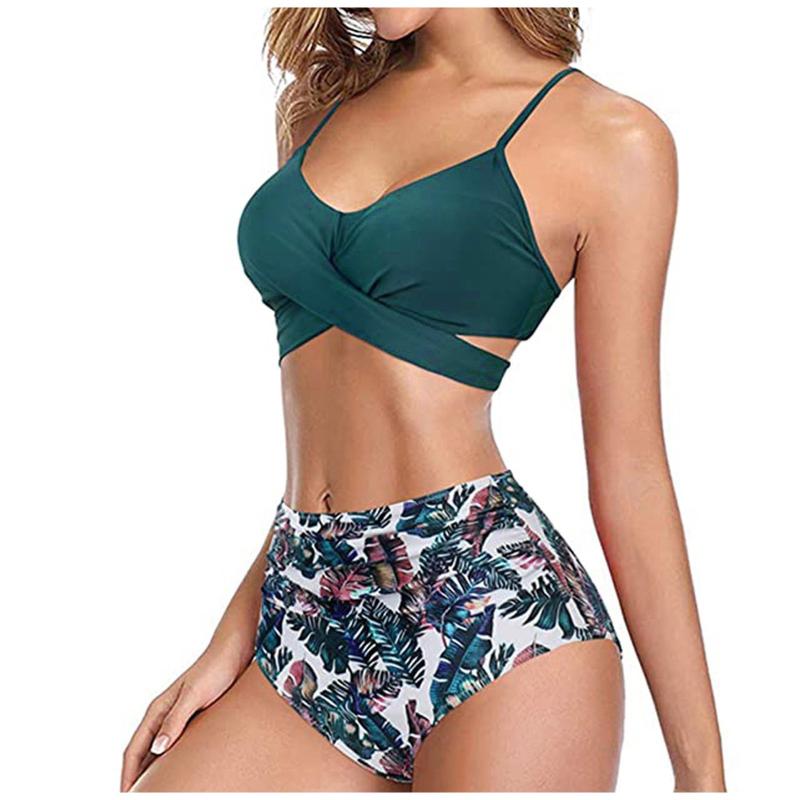 

Women's Swimwear High-waistpush Up Bikinis 2022 Halter Swimsuit Women Gradient Print Sexy Thong Bathing Suit Lace Triangle Bikini SetWomen's, As pic