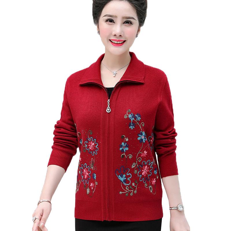 

Women's Knits & Tees Middle-aged Elderly Women Knit Cardigan Sweater Coat Spring Autumn Casual Female Zipper Wool Plus Size 4XLR708, Blue