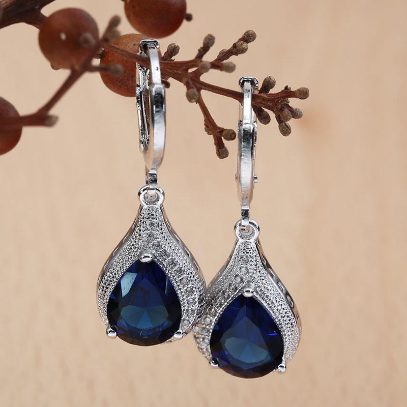 

Dangle & Chandelier Color Earrings Classic Dark Blue Water Drop Cubic Zirconia Pierced Women Girls Long Z3E192Dangle