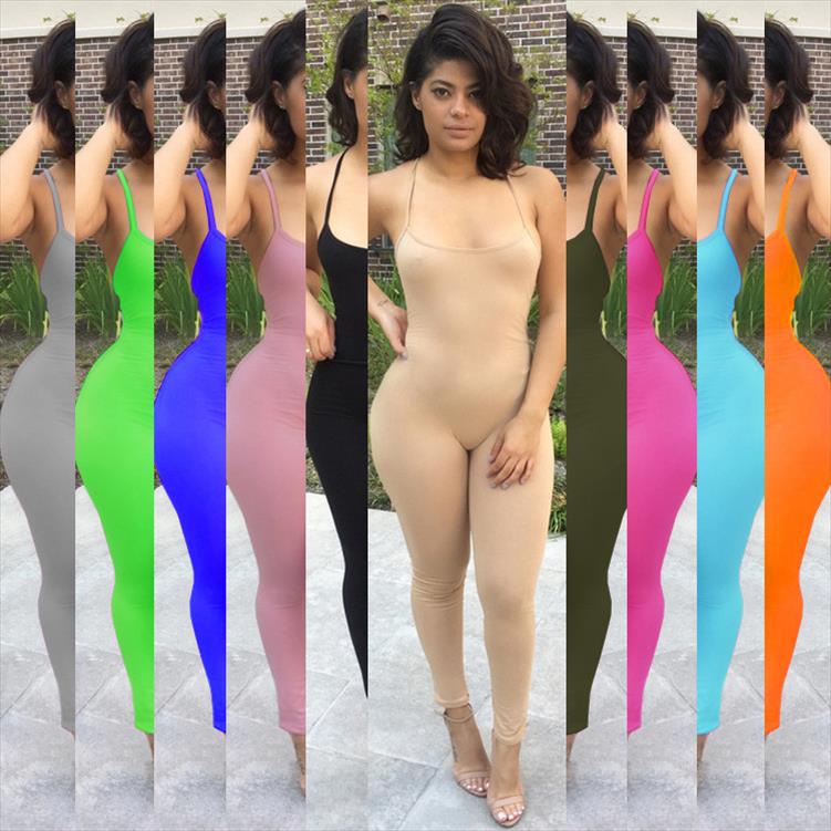 

Jumpsuits For Women Low-cut Backless Sexy Tight Jumpsuit Sleeveless Elegant Long Woman Summer Playsuit, Beige