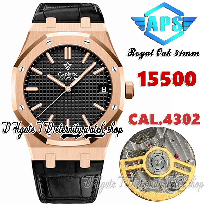APSF V2 aps15500 aps4302 Automatic Mens Watch Ultra-Thin 10.4mm Black Textured Dial Stick Markers 41MM 18K Rose Gold Case Leather Strap Super Edi