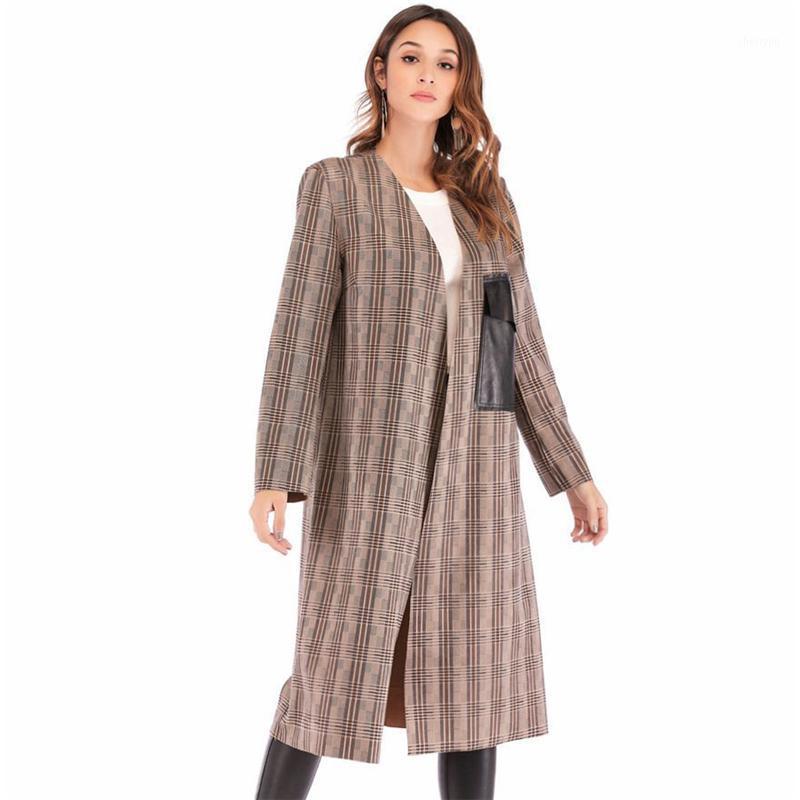 

Women' Trench Coats 2022 Autumn Winter Female Coat Fashion Grid Pattern Cardigan Suede Slim Long Section Explosion Ladies Tops High-end, Brown