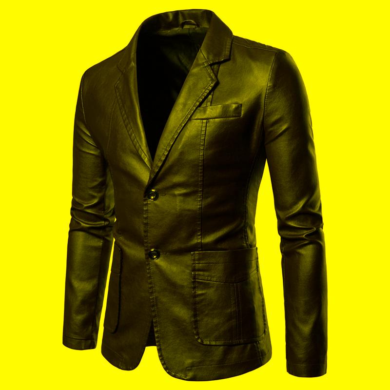 

Men' Jackets Men' Leather Suit Black Slim Lapels Wild PU Small Khaki Lapel C025Men