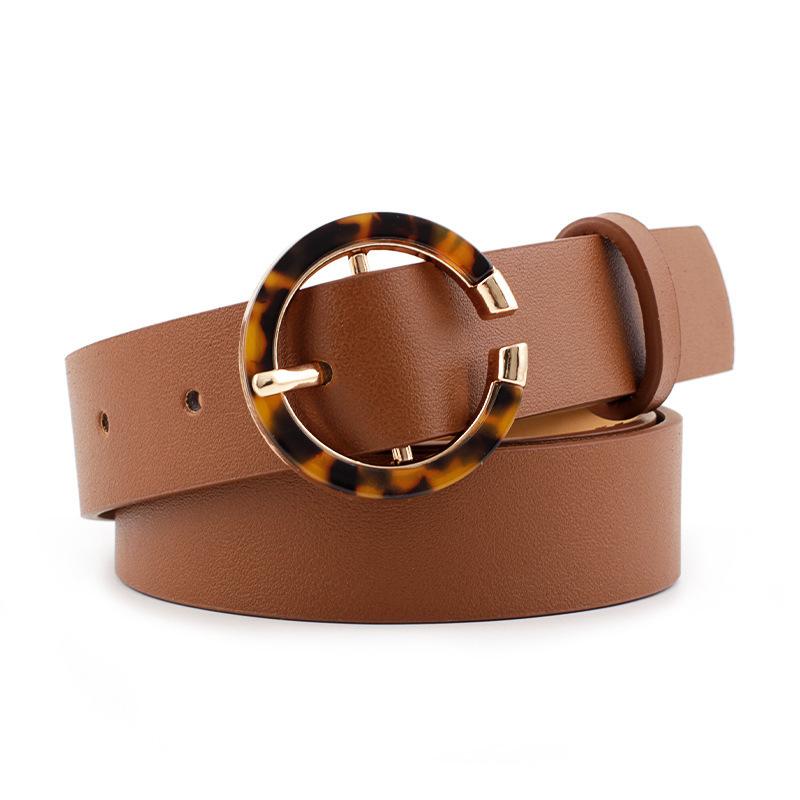 

Belts Women Belt Imitation Leather Alloy Plastic Buckle Fashion Wild Round Leopard Retro Decorative, Black