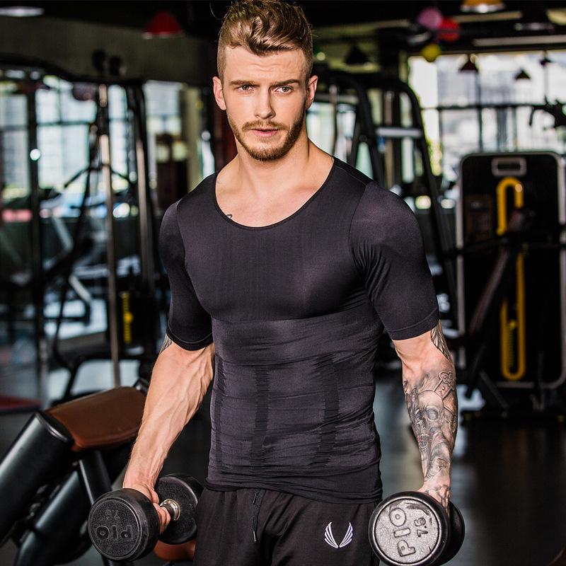 

Men's Body Shapers Men's Sculpting Short-sleeved Slim Lift Thin Waist Belly Corset Beer Tight N Underwear 140D BreathableMen's