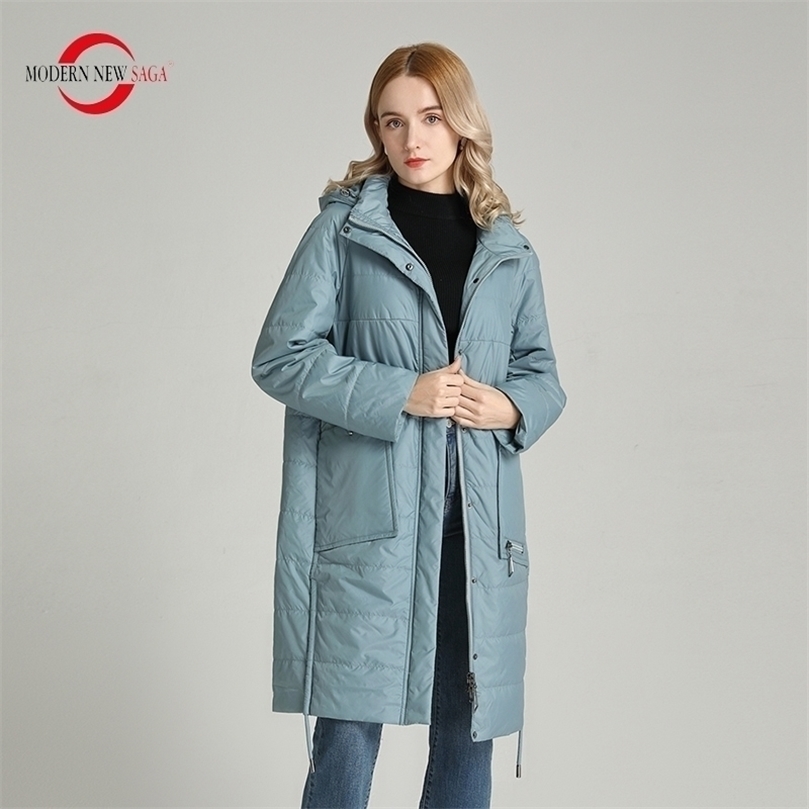 

MODERN SAGA Autumn Women Parka Spring Women Coat Cotton Padded Jacket Hooded Long Coat Windproof Zipper Plus Size Outerwear 201127, Bt-2 deep blue