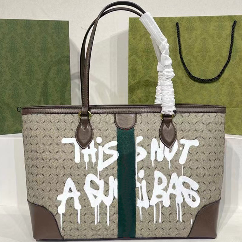 

Graffiti Tote Bag Women Handbag Shopping Bag Canvas Handbags Classic Letter Print Cowhide Leather Shoulder Purse Interior Zipper Pocket Large Capacity