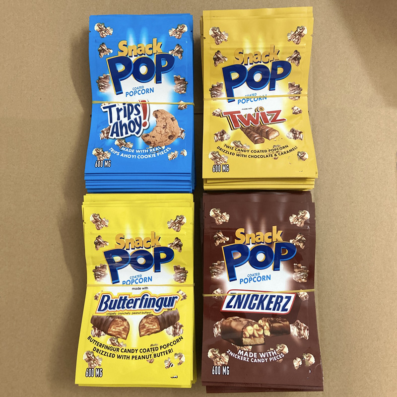 

empty pop coated snack 600mg packaging bag edible mylar plastic packing bags twiz butterfinger popcorn stand up chocolate resealable