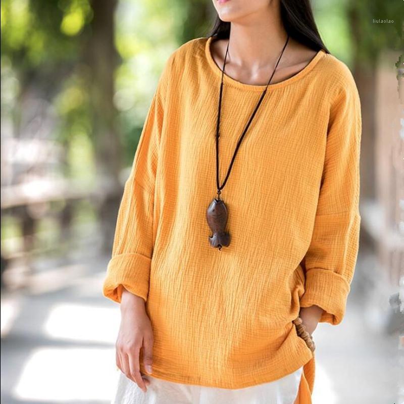 

Women's Blouses & Shirts 2022 Autumn Vintage Casual Blouse ,comfortable Loose Cotton Linen Shirts,women S-2XL, Yellow