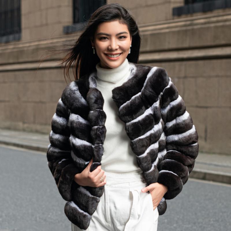 

Women's Fur & Faux Luxury Rex Jacket Real Coat Elegant Women Winter Thick Warm Womens Clothes Natural OvercoatWomen's Women'sWomen's, Black
