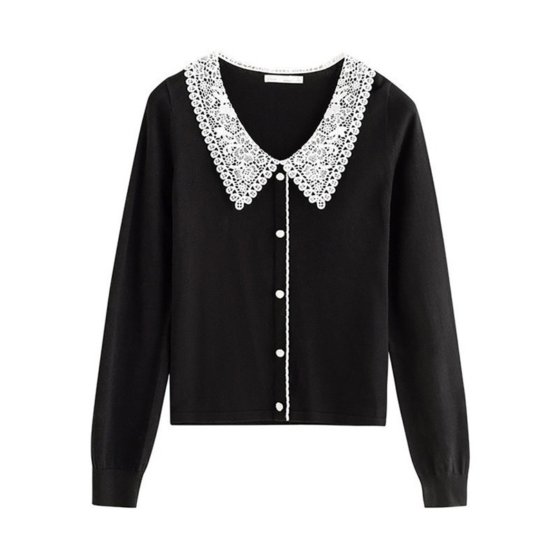 

INMAN Autumn Arrival Retro Style Hollow Out Flower Lapel Sleeve Cuffs Pullover Sweater 201203, Yellow