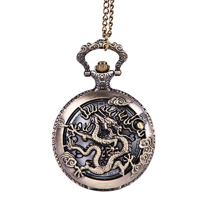 

10pcs Bronze relief hollowed out large Chinese Xiangyun watch antique dragon in the sky Pocket, Black