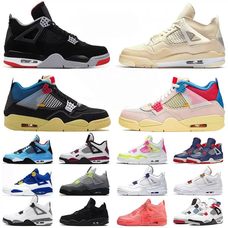 

High 4s 4 Basketball shoes University blue white oero shimmer Black Cat Lightning union noir Fire red bred Pure Money metallic purple green sneakers, 21