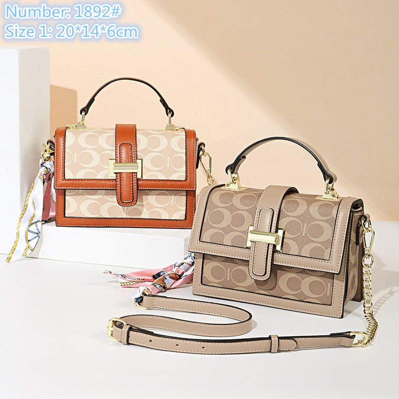 

Wholesale SHAPRA ladies leathers shoulder bags high quality sweet ribbon chain bag elegant retro polka dot printed handbag street contrast leather handbags, Brown1-1892#