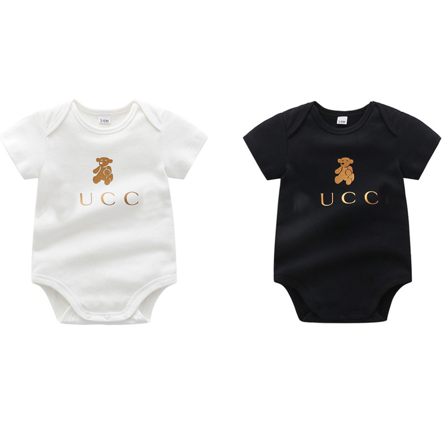 

Designer  Baby Girl Boy Rompers Clothes Infant Girls Cartoon Bear Print Short Sleeve Jumpsuits Onesie Bodysuit, Black