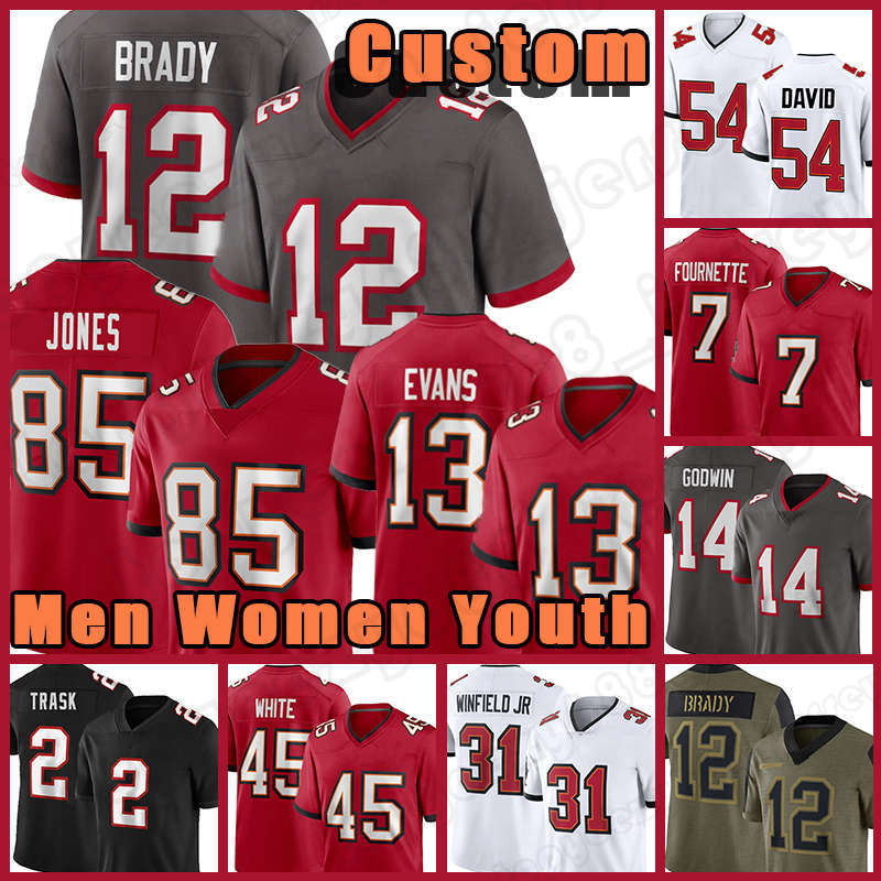 

12 Tom Brady 85 Julio Jones Football Jersey Chris Godwin Mike Evans Devin White Buccaneeres Logan Hall Antoine Winfield Jr Tampas Bayes Leonard Fournette Kyle Trask, Custom women(h d)