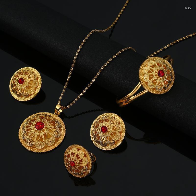 

Earrings & Necklace Ethiopian Eritrean Gold Color Jewelry With Stone African Ethnic Gifts Habesha Wedding SetEarrings, As pic