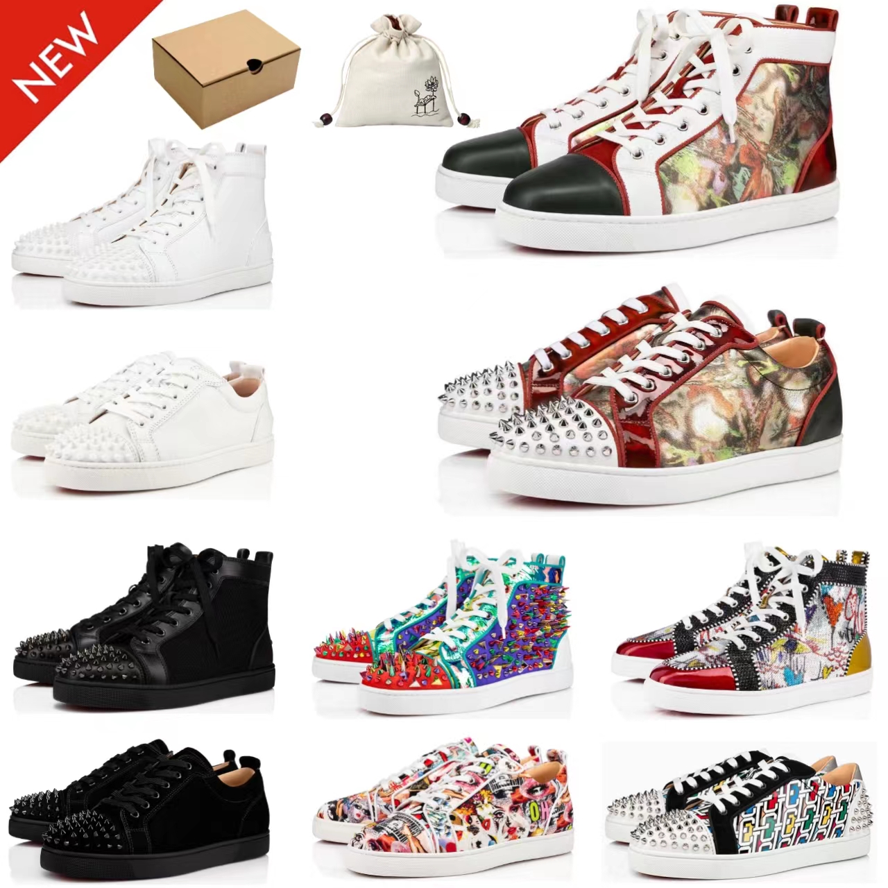 

Men's style Classic Spikes High Top sole Casual shoe Studded Sneakers Shoes Women Men Luxury Designer Flat Autumn Winter trainers lace-up, 39