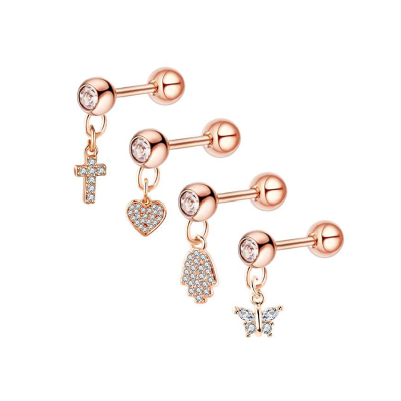 

Dangle Heart Butterfly Cross Palm Ear Cartilage Tragus Studs Earrings Body Piercing Jewerly For Women and Girls