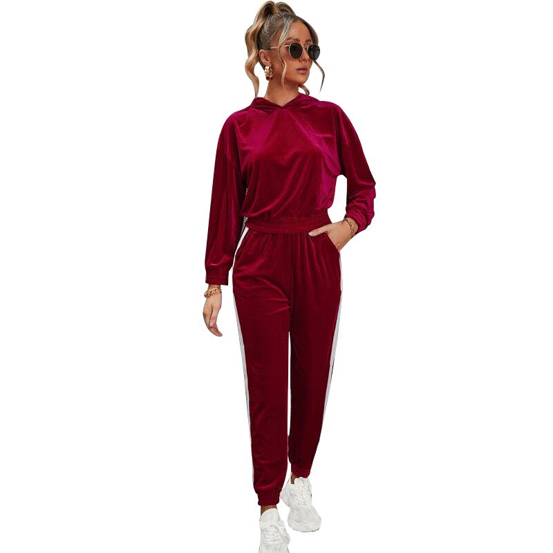 

Women' Two Piece Pants Sweat 2 Sets Suits Women Pullover Hoodies Tops Outfits Winter Patchwork Street Style Casual Velvet Tracksuit Set, Black