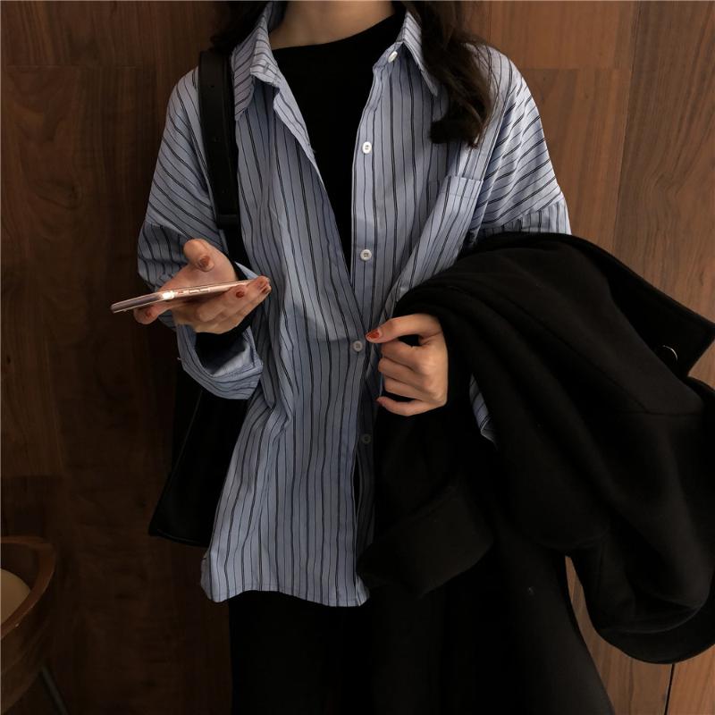 

Women's Blouses & Shirts Neue FrÃ¼hling Sommer Vintage Gestreiften Hemd Frauen OL Koreanische Lange HÃ¼lse Tops Und Blusen Blusas Roupa Femini, White