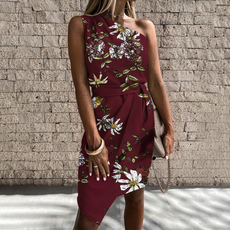 

Casual Dresses Womens Fall 2022 Women Halter Off Shoulder Sexy Print Strap Irregular Knee Length Formal GoldCasual, Beige