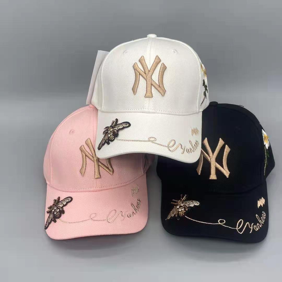 

Little bee baseball cap female spring summer autumn Korean version large label NY duck tongue hat versatile sunscreen sunshade men's, Bee y baseball cap - black